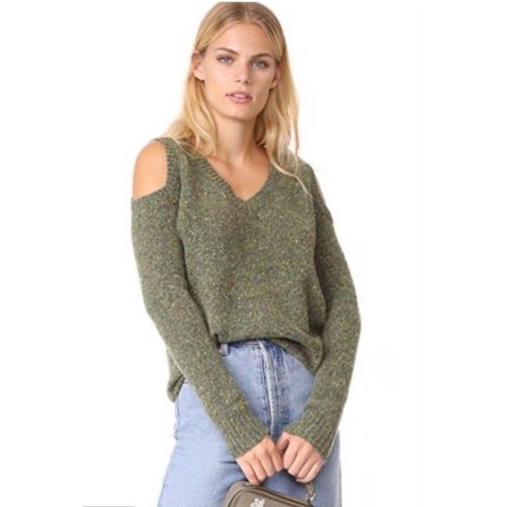 Rebecca Minkoff Green V-Neck Cold Shoulder Long Sleeve Sweater Size M